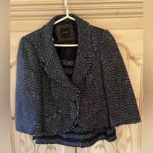 The Limited Suit. Size L jacket and size 8 mini skirt. Blue/black/white tweed.